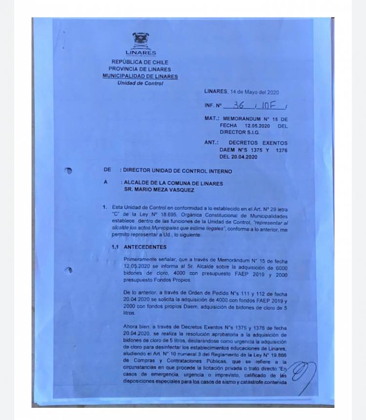 Dirigente de RD revela documentación interna del municipio linarense sobre polémica compra de cloro 